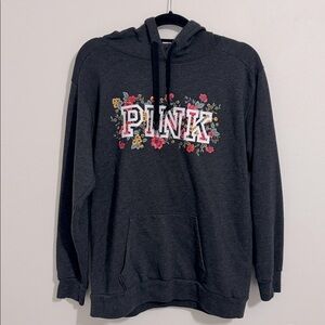 VS PINK classic logo floral everyday lounge campus hoodie sz M